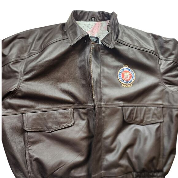 Burks Bay Leather Jacket Mens 2XL NRA Life Member Patch Logo \Bomber Vintage Y2K - Picture 6 of 16